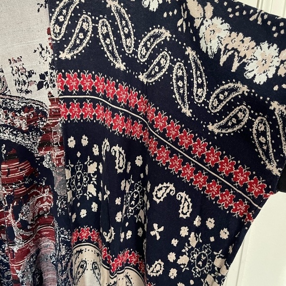 FREE PEOPLE Sz M/L PIECED W/PAISLEY FRINGED PONCHO SWEATER TUNIC PURPLE - Picture 7 of 15